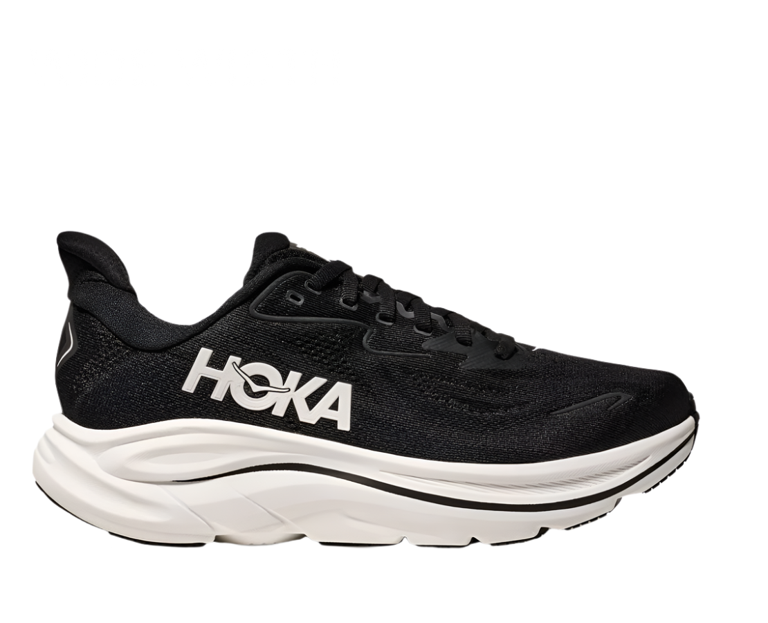 靴 HOKA CLIFTON 10 WIDE Black Hoka One One Clifton 10 Wide Running Shoe - Black/White