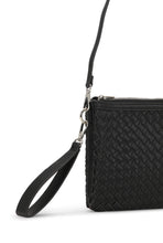 Black woven handbag with a strap 