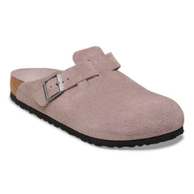 Light purple suede clog with a buckle 
