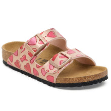 Kid's pink heart-patterned sandal with cork sole