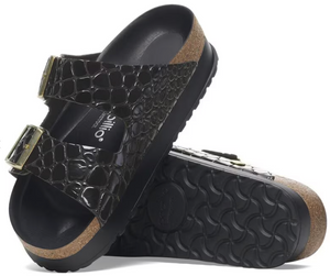 Birkenstock Arizona Platform Sandal - Embossed Croc Black