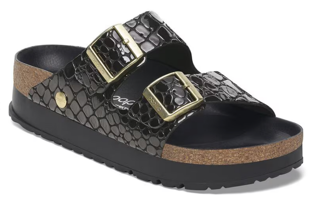 Birkenstock Arizona Platform Sandal - Embossed Croc Black