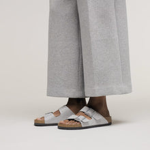 women's silver glitter two strap sandal