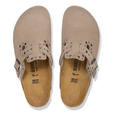 women's taupe suede clog with silver 