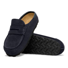 Navy blue loafer clog with a textured sole
