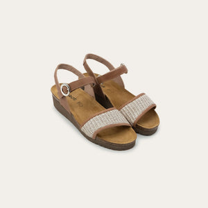 Naot Cecile Sandal - Latte Brown Leather / Sand Raffia