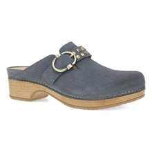 Women's Dansko blue suede clog with gold rivets