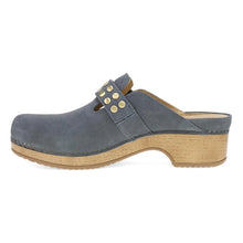 Women's Dansko blue suede clog with gold rivets