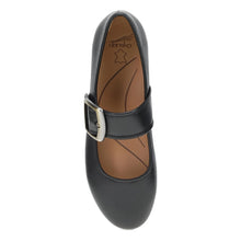 Black leather mary jane with a strap and buckle 