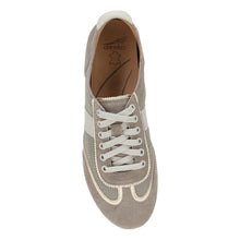 Gray taupe women's ballerina sneaker with white laces 
