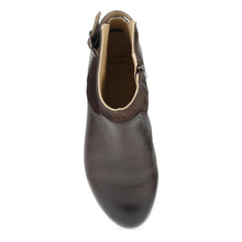 Brown leather ankle boot with beige interior