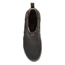 A dark brown slip-on Chelsea-style boot 