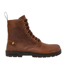 profile view of lace up zero drop boot 