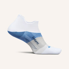 White and blue ankle sock with blue gradient and 'Features' branding