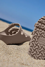 Papillio By Birkenstock Florida EVA Gray Grey Taupe Side View at the beach 