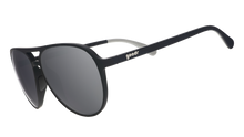 Black sunglasses with a brand logo