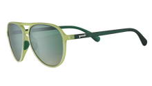 Green sunglasses with a Goodr logo 