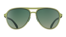 Aviator sunglasses with green lenses and light green frame