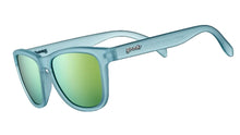 Sunglasses with light blue frame and green lenses