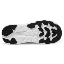 Close-up of a running shoe sole with black and white grip