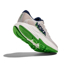 mens grey running shoe with green sole
