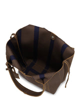 Brown textured bag with blue accents