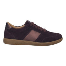 Dark brown sneaker with metallic highlights  