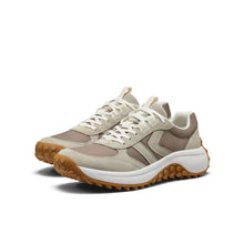 Beige and brown sneakers with white laces 