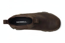 A dark brown leather slip-on boot by Merrell