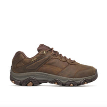 A brown leather walking shoe with a dark gray midsole and a rugged dark brown Vibram outsole