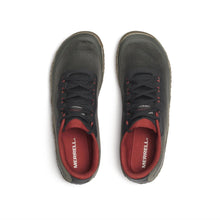 A Merrell barefoot-style training shoe in dark gray mesh with a brown textured grip sole 