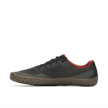 A Merrell barefoot-style training shoe in dark gray mesh with a brown textured grip sole 