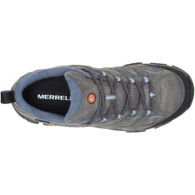 A Women's Merrell hiking bootie in gray suede and mesh with dark gray laces
