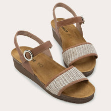 Naot Cecile Sandal - Latte Brown Leather / Sand Raffia