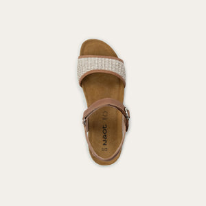 Naot Cecile Sandal - Latte Brown Leather / Sand Raffia