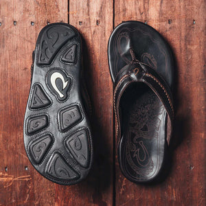 Olukai Mae Ola Dark Java Leather Flip Flop