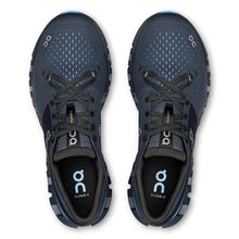 Pair of black and navy running shoes with 'on' branding