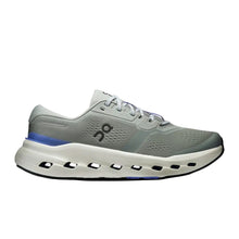 men's gray running shoe with a blue sole