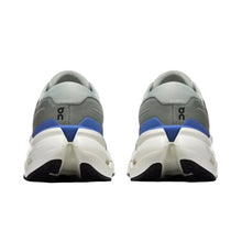 Men's gray and blue sneakers with a white sole