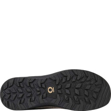 Women's Oboz low-top outdoor hiker in beige suede with brown laces, a black outsole, and black heel and toe caps