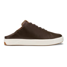 A dark brown leather slip-on sneaker with a thick white sole