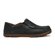 Men's black leather slip on with brown rubber sole 