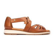 Women's brown leather sandal with a white sole