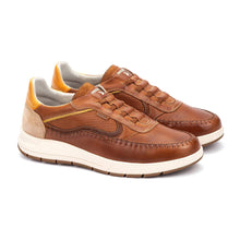 Brown leather sneakers with white soles 