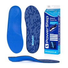 Blue shoe insoles with PowerStep packaging 