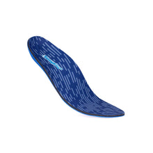 Blue shoe insole with a brand logo on heel