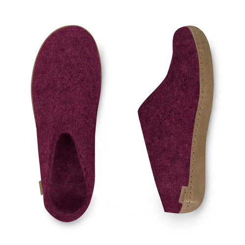 Glerups Women's Slip-On Leather Sole Slipper - Cranberry