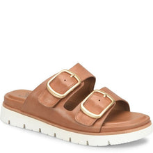 tan sandal with gold buckles 