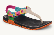 Switchback Knit Sandal in Prism with pink back strap 