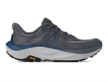 Gray men's running shoe with blue sole